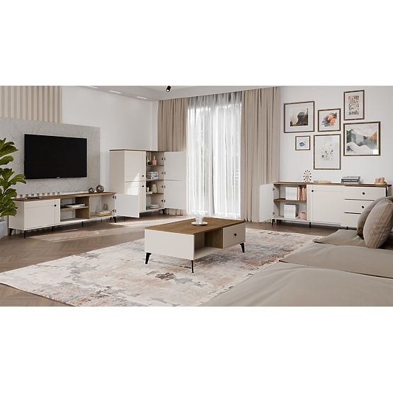 Kommode POINT 2D3S Kaschmir Beige Eiche Castello Schrank 3 Schubladen 2 Türen Wohnzimmer