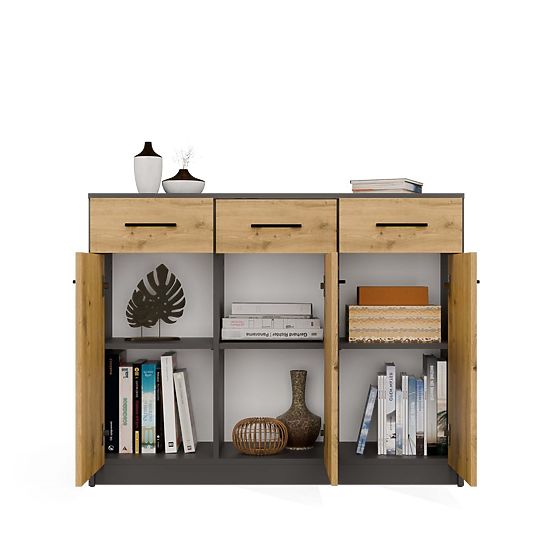 Kommode SIMPLO 3D3S Schrank 3 Schubladen 3 Türen ANTHRAZIT EICHE ARTISAN