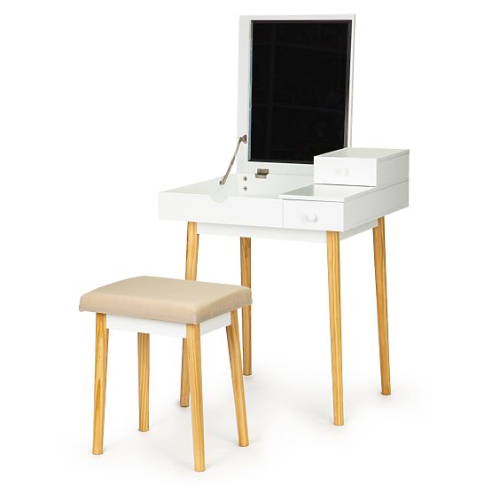 Kosmetiktisch mit Spiegel und Stuhl