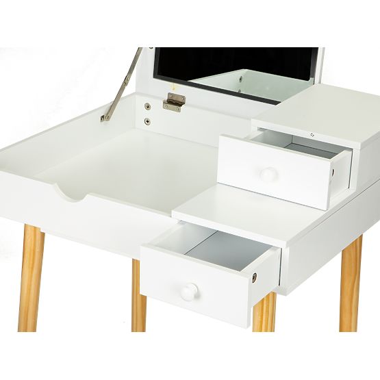 Kosmetiktisch mit Spiegel und Stuhl