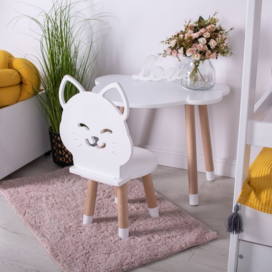 Kindertisch mit Stühlen - Katze - weiß