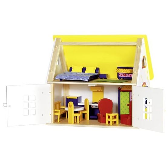 Landhaus für Puppen mit Möbeln