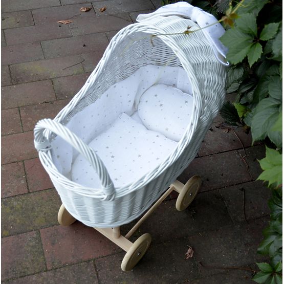 LILU Rattan-Puppenwagen mit Schleife