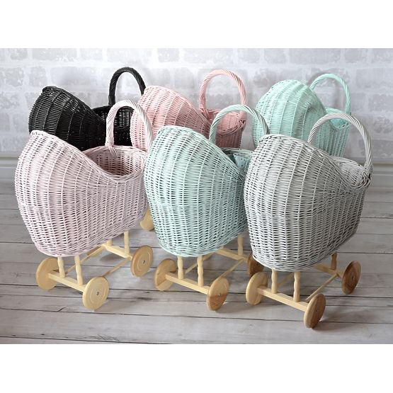 LILU Rattan-Puppenwagen mit Schleife