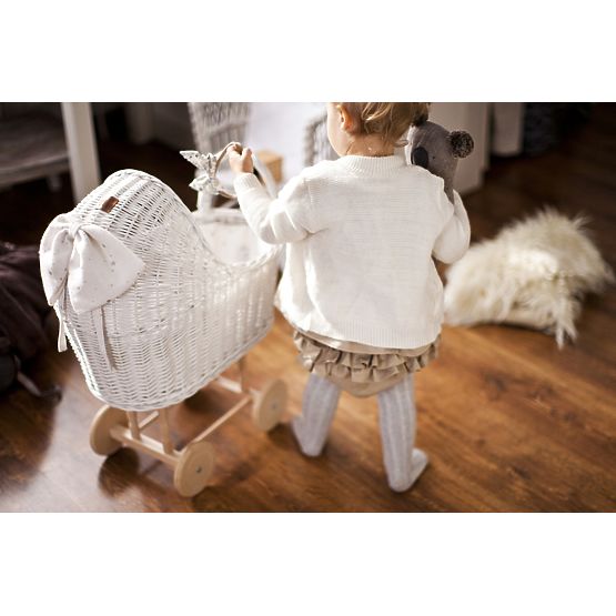 LILU Rattan-Puppenwagen mit Schleife