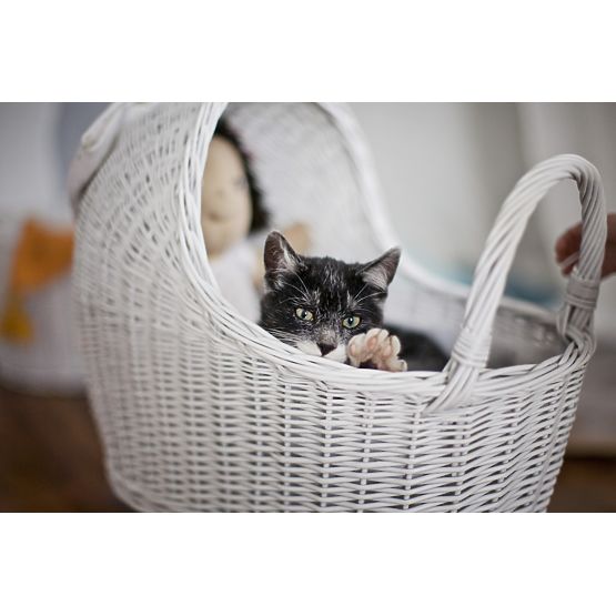 LILU Rattan-Puppenwagen mit Schleife