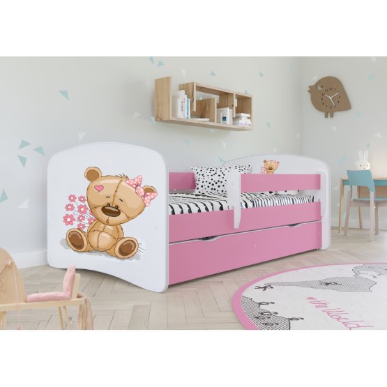 Kinderbett mit Rausfallschutz Ourbaby - BÄRCHEN - pink