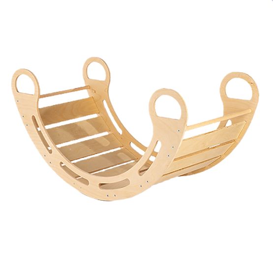 Montessori Holzschaukel mit grauem Kissen - 100 cm