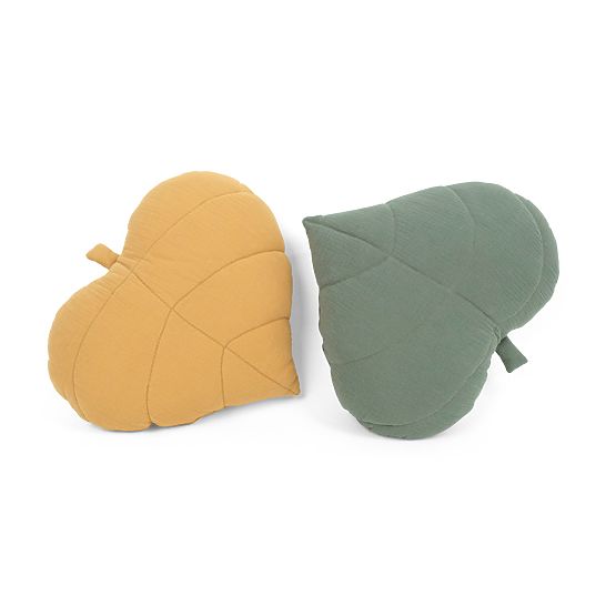 Musselin-Kissen Ourbaby 38x35 cm Blatt - Senfgelb