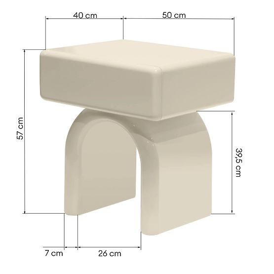 Nachttisch mit Schublade Blush, cremeweiß, glänzend, bogenförmig