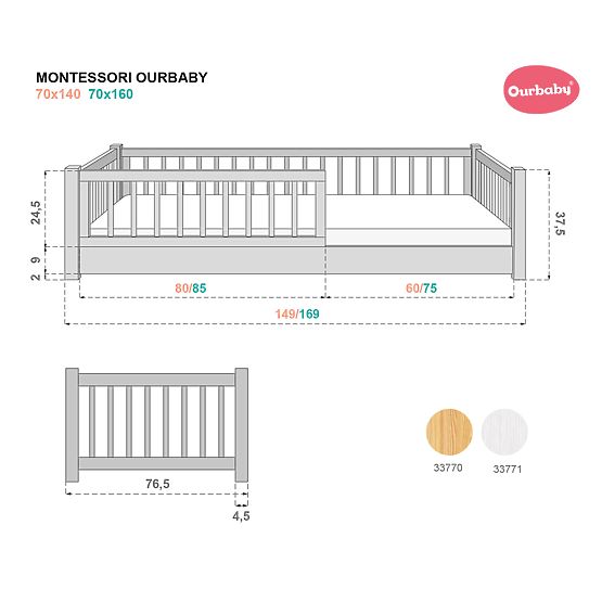 Niedriges Montessori-Kinderbett Ourbaby - weiß