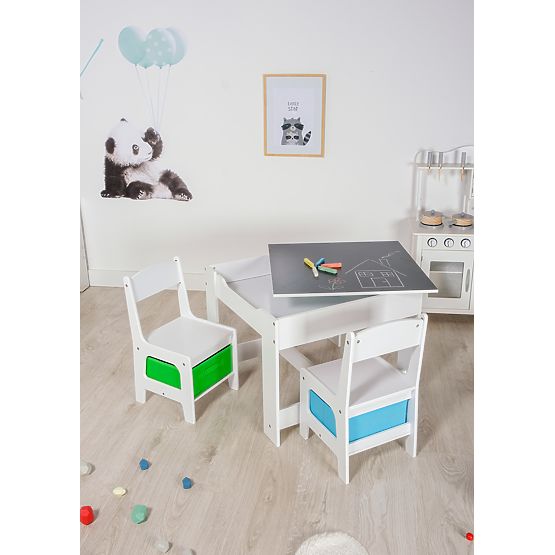Kindertisch mit Stühlen Ourbaby mit blauer und grüner Box