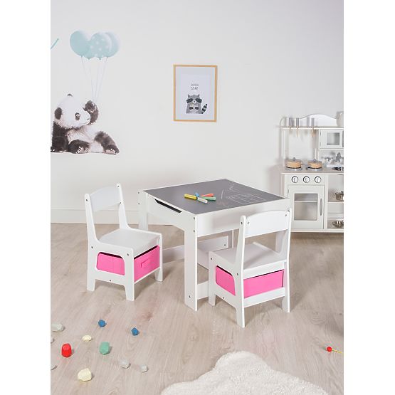 Ourbaby Kindertisch mit Stühlen und rosa Boxen