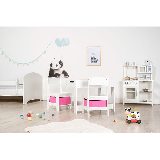 Ourbaby Kindertisch mit Stühlen und rosa Boxen
