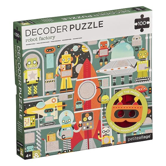 Petit Collage Puzzle Roboter 100 Teile mit 3D-Brille