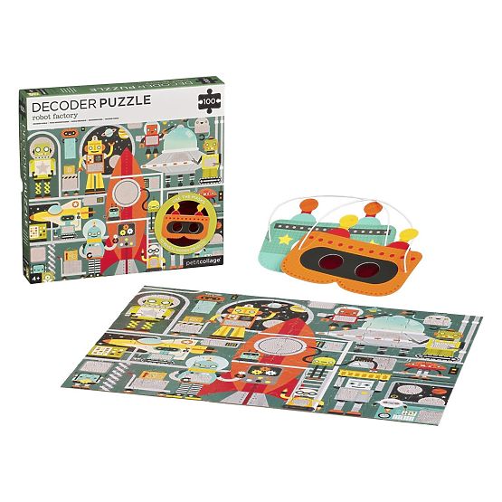 Petit Collage Puzzle Roboter 100 Teile mit 3D-Brille