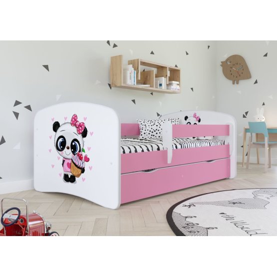 Kinder Bett mit Geländer - Panda - pink
