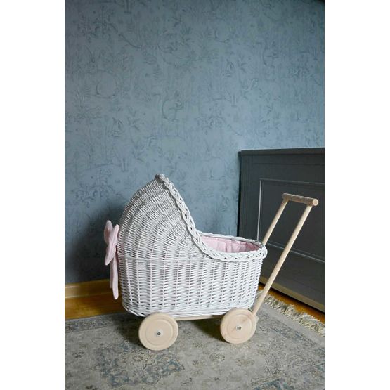 Korbwagen für Puppen - weiß-rosa