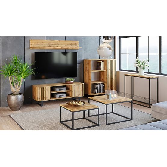 Regal Fondi Eiche Craft Gold - Schwarz, Lamellen Dekor