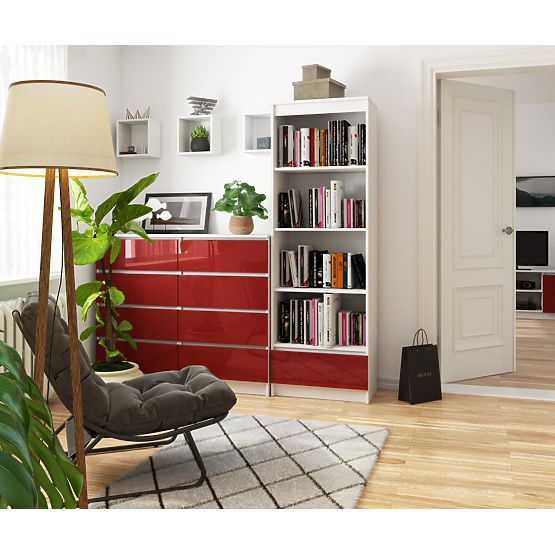 REGAL R 60 cm CLP 1 SCHUBLADE 4 REGALBÖDEN WEISS / ROT GLANZ