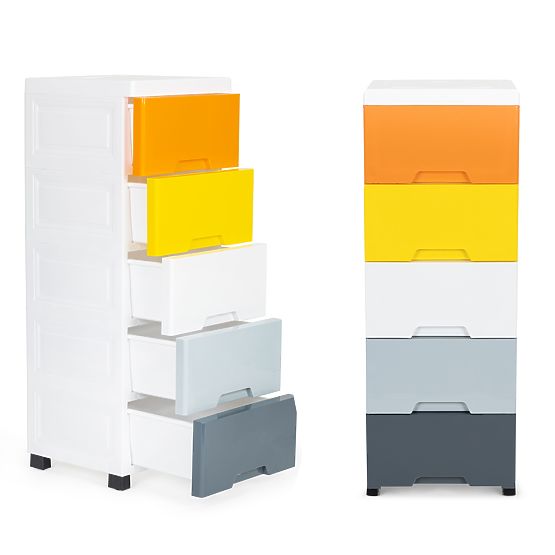 Regal mit 5 ausziehbaren Schubladen, Beine mit Rollen ModernHome