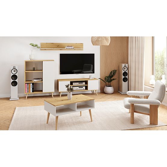 Regalvitrine Fondi Holzbeine Eiche Artisan Weiß