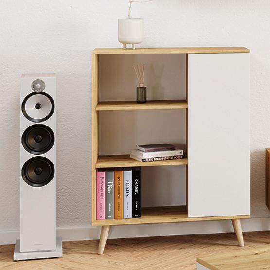 Regalvitrine Fondi Holzbeine Eiche Artisan Weiß