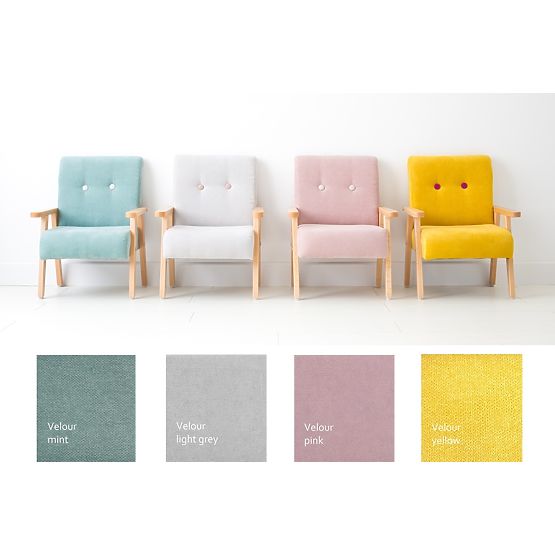 Retro-Kindersessel Velours – hellgrau