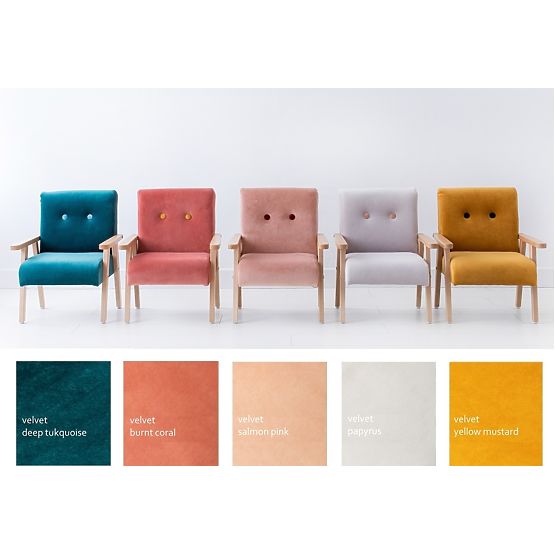 Retro-Kindersessel Velvet – Senf