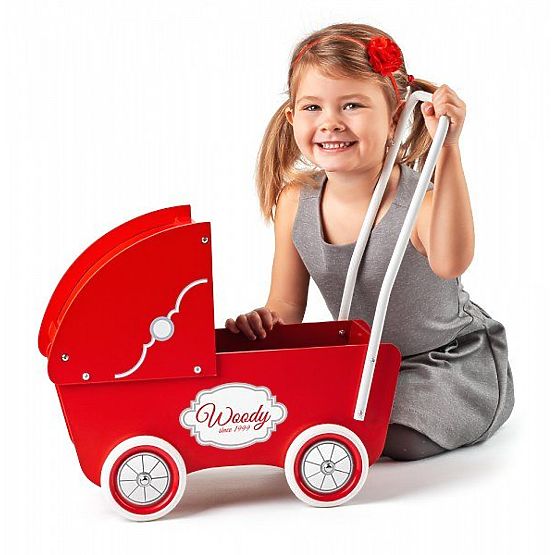 Roter Holzpuppenwagen
