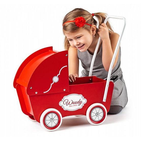 Roter Holzpuppenwagen