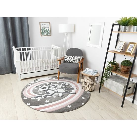 Runder Teppich PETIT - Einhorn - grau