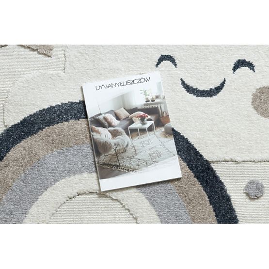 Runder Teppich YOYO EY78 weiß / beige - Wolke, Regenbogen, Punkte für Kinder, strukturell, sensorisc