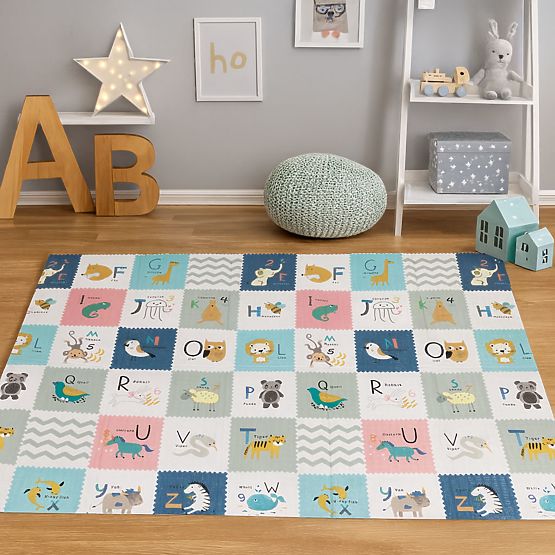 Schaumstoffmatte für Kinder 200x150 cm, beidseitig faltbar, Wachstumsskala, Alphabet ECOTOYS