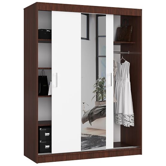 SCHIEBETÜR-KLEIDERSCHRANK 150cm CLP WENGE / WEISS