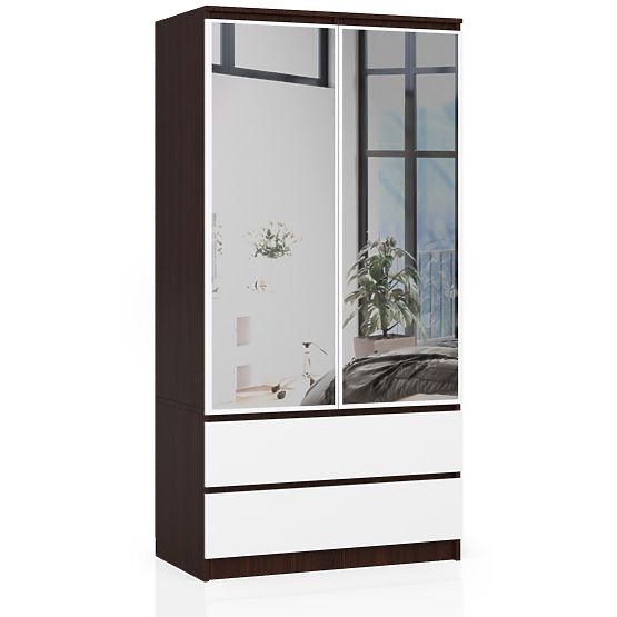 SCHRANK S 90 cm 2 TÜREN 2 SCHUBLADEN 2 SPIEGEL PK WENGE / WEISS