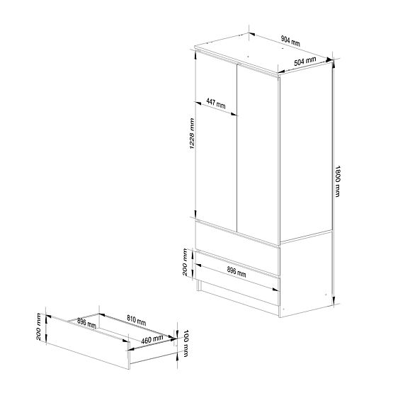 SCHRANK S90 2T 2SZ CLP PK GRAFIT GRAU