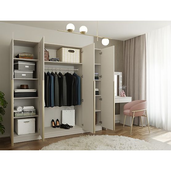 SCHRANK SENSO 4D 200 CM 4 TÜREN GOLDENE GRIFFE FÜR WOHNZIMMER SCHLAFZIMMER KASCHMIR BEIGE
