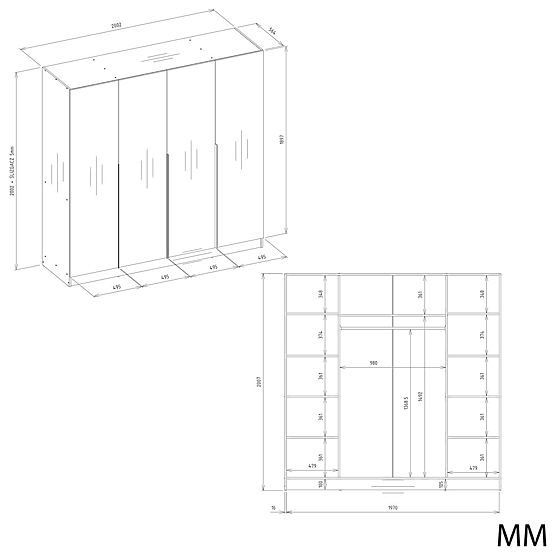 SCHRANK SENSO 4D 200 CM 4 TÜREN GOLDENE GRIFFE FÜR WOHNZIMMER SCHLAFZIMMER KASCHMIR BEIGE