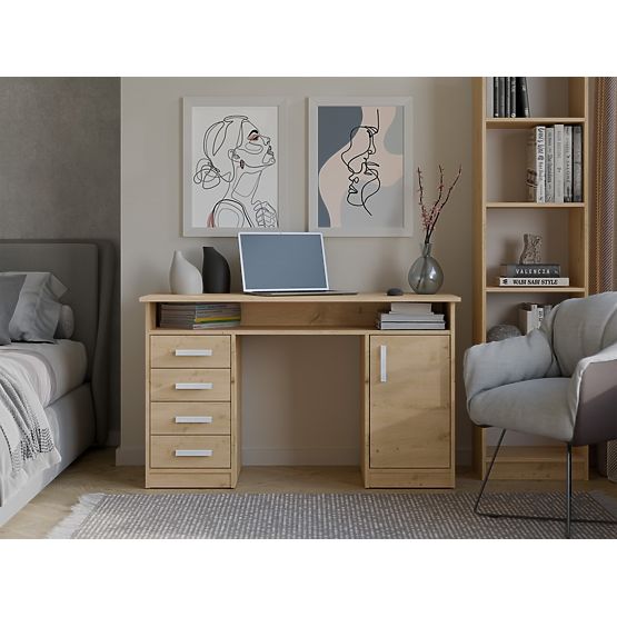 Schreibtisch ADA EICHE ARTISAN 125 cm 4 Schubladen Schrank Regale für Büro Zimmer für Laptop