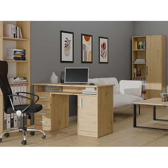 Schreibtisch ADA EICHE ARTISAN 125 cm 4 Schubladen Schrank Regale für Büro Zimmer für Laptop