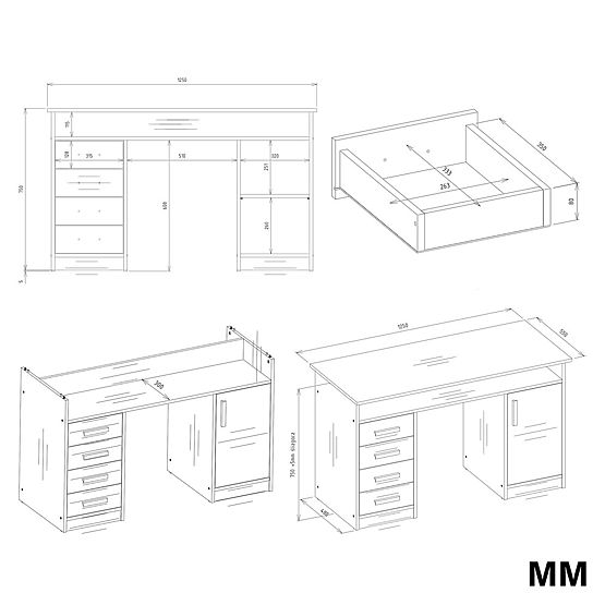 Schreibtisch ADA EICHE ARTISAN 125 cm 4 Schubladen Schrank Regale für Büro Zimmer für Laptop