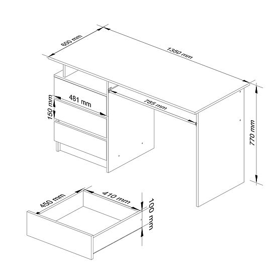 SCHREIBTISCH CLP 135cm PK ERLE