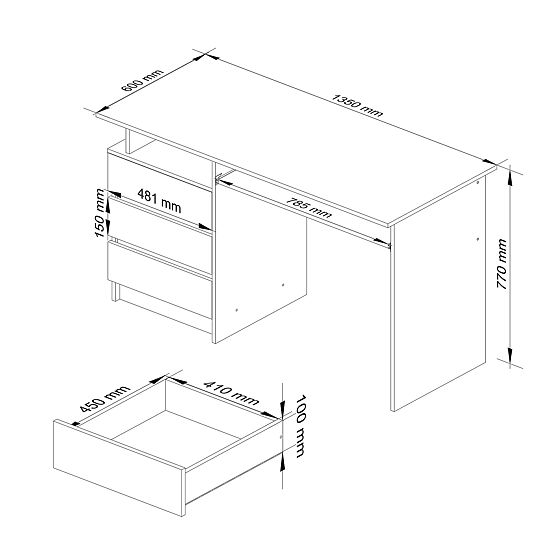 SCHREIBTISCH CLP 135cm PK SONOMA