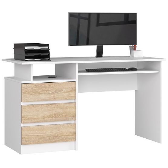 SCHREIBTISCH CLP 135cm PK WEISS / SONOMA