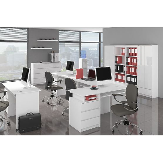 SCHREIBTISCH CLP 135cm PK WEISS / WEISS HOCHGLANZ