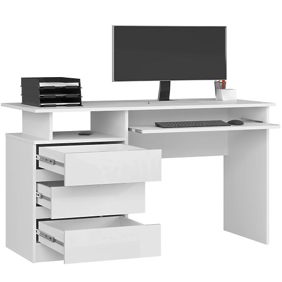 SCHREIBTISCH CLP 135cm PK WEISS / WEISS HOCHGLANZ