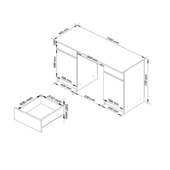 SCHREIBTISCH CLP A5 2D 2SZ PK WEISS HOCHGLANZ