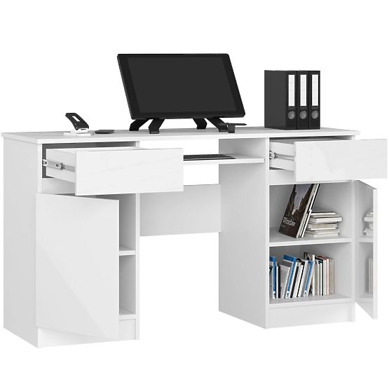 SCHREIBTISCH CLP A5 2D 2SZ PK WEISS HOCHGLANZ
