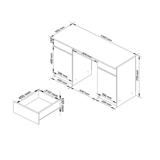 SCHREIBTISCH CLP A5 2D 2SZ PK WEISS HOCHGLANZ